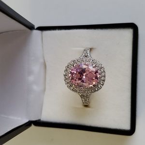 Gorgeous Pink Diamond Simulant with Halo Diamond Simulants Ring